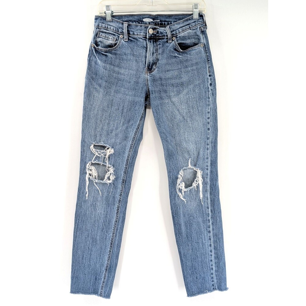 Old Navy Boyfriend Distressed Blue Medium Wash Mid Rise Jeans Size 2 28X28